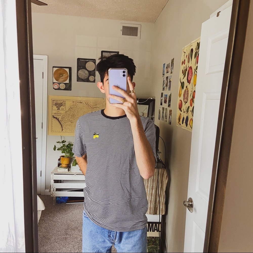 black and white lemon shirt